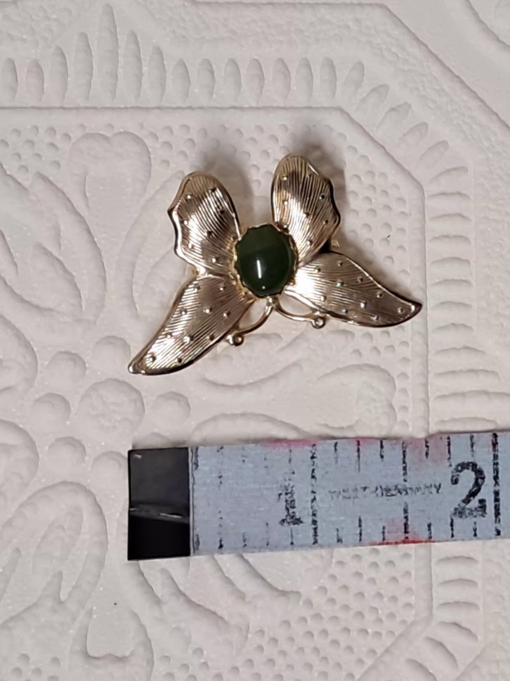 Gold Tone Butterfly Brooch With Gemstone - Picture 2 of 5